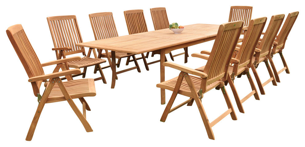 13-Piece Outdoor Teak Dining Set, 117" Rectangle Table, 12 Marley Arm Chairs
