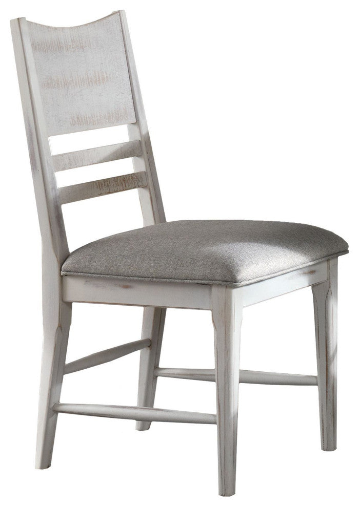 Modern Rustic Wooden Upholstered Dining Chair, Weathered White