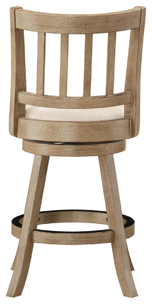 Adam 24 Inch Solid Wood Swivel Counter Stool, Slatted Back, Ivory