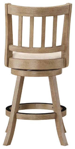 Adam 24 Inch Solid Wood Swivel Counter Stool, Slatted Back, Ivory