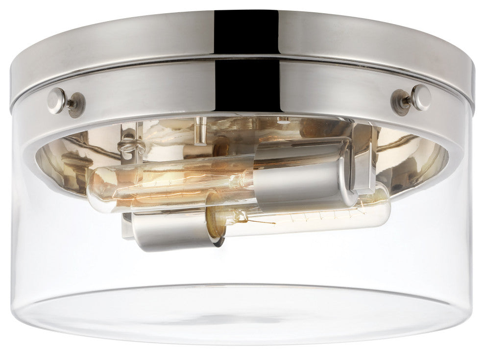 Intersection Medium Flush Mount Fixture, Polished Nickel With Clear Glass