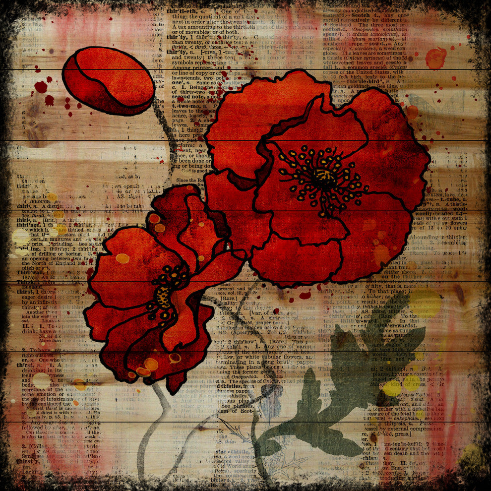 Marmont Hill, "Poppy Talk 2" by Vicki Butler Painting Print, Natural Pine Wood