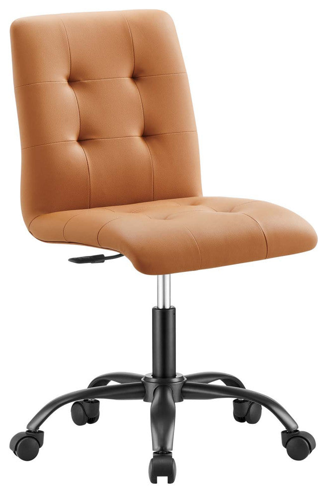 Prim Armless Vegan Leather Office Chair, Black Tan