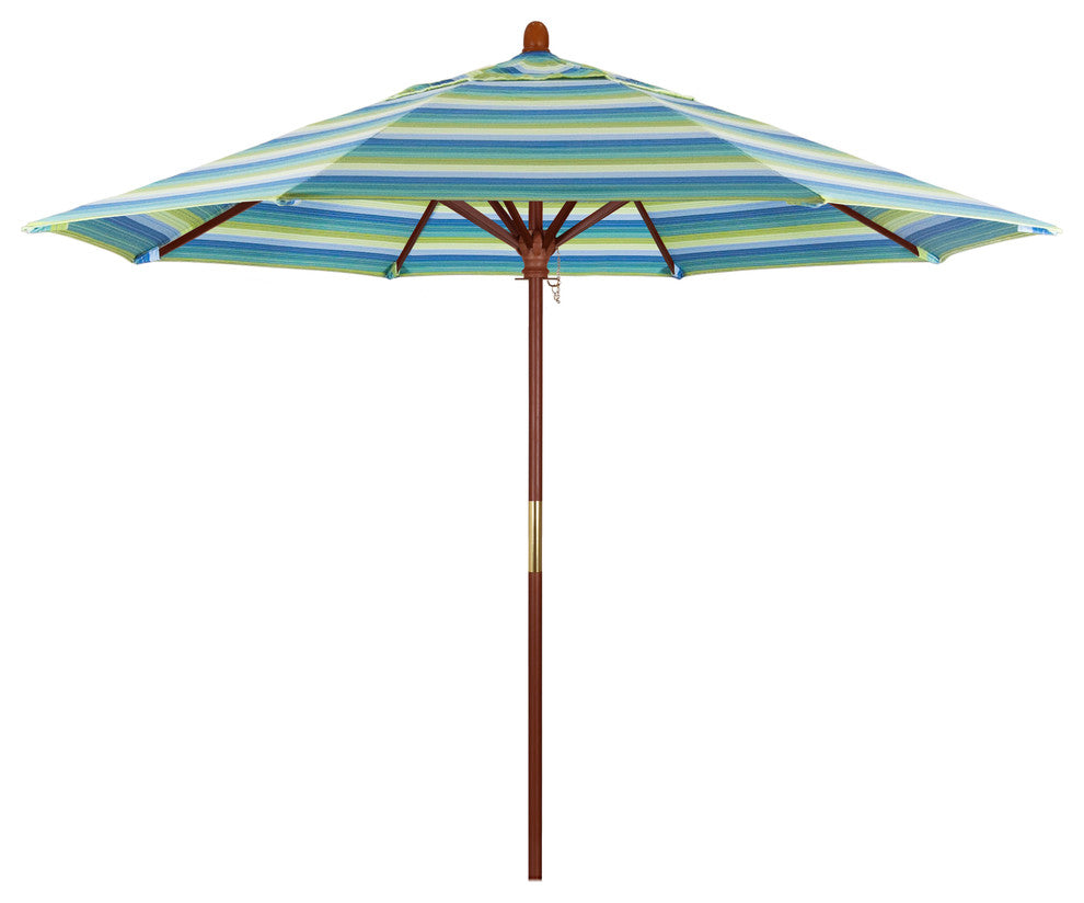 9' Square Push Lift Wood Umbrella, Sunbrella, Seville Seaside