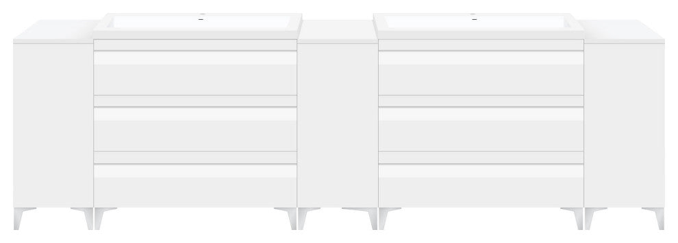 Freestanding White Vanity Set - Two Sink Bases Three 12 Side Bases, 108"