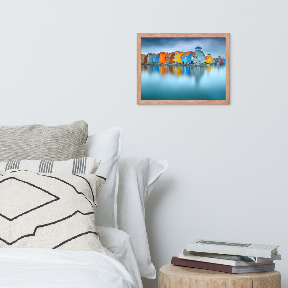 Blue Morning at Waters Edge Landscape Framed Photo Paper Wall Art Prints, Red Oak, 12" X 16"
