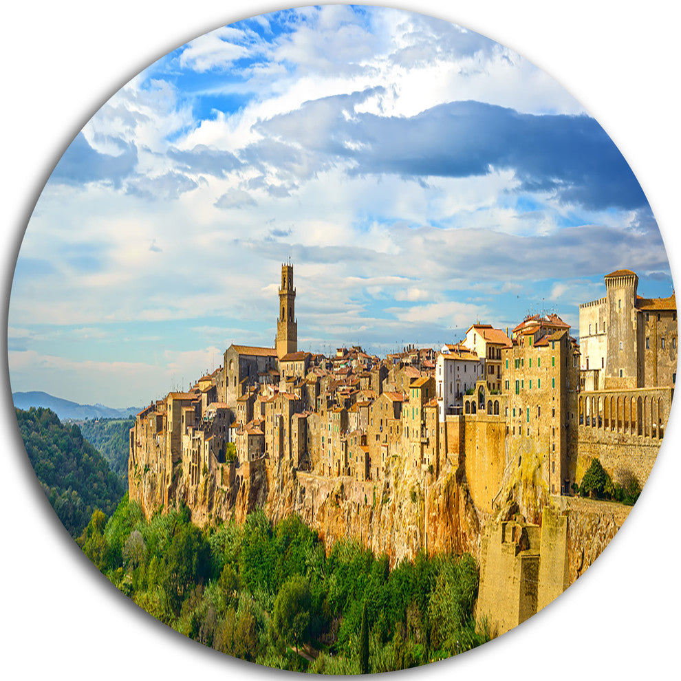 Tuscany Pitigliano Medieval Village, Photo Round Metal Wall Art, 11"