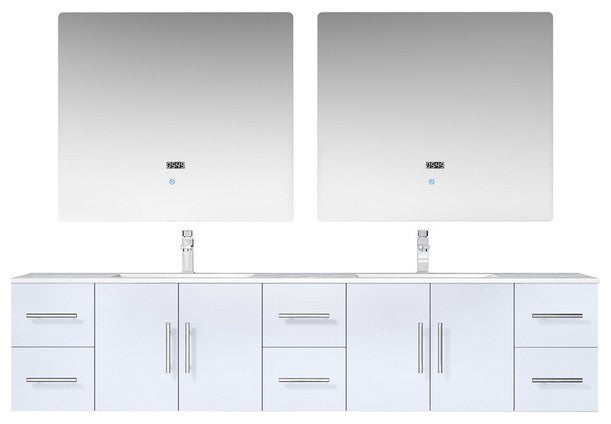 Geneva Transitional Glossy White 84" Double Vanity Set