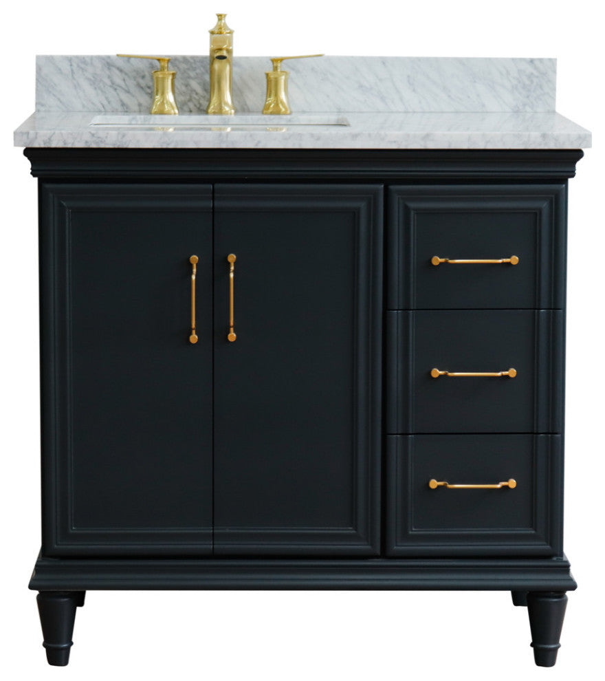 37" Single Vanity, Dark Gray Finish With White Carrara