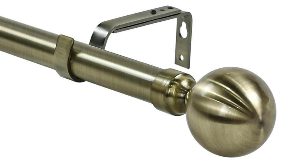 1" Steel Ball Drapery Curtain Rod, Antique Brass, 48"-84"