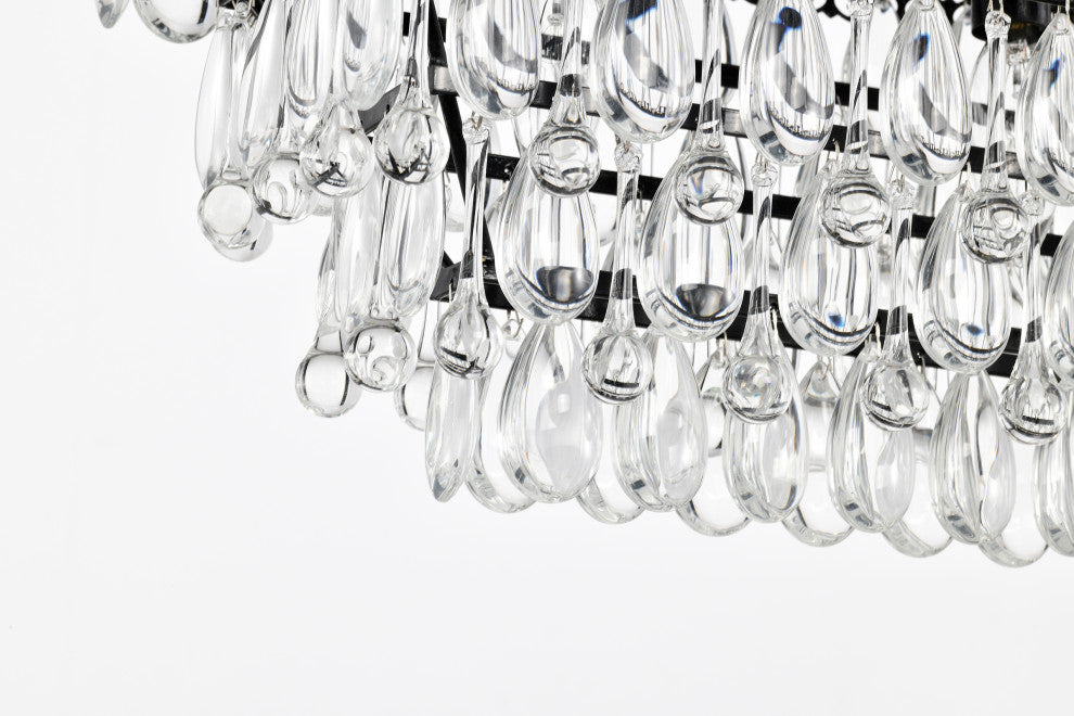 6-Light 40 in. Antique Black Rectangular Crystal Chandelier Dining Room Fixture