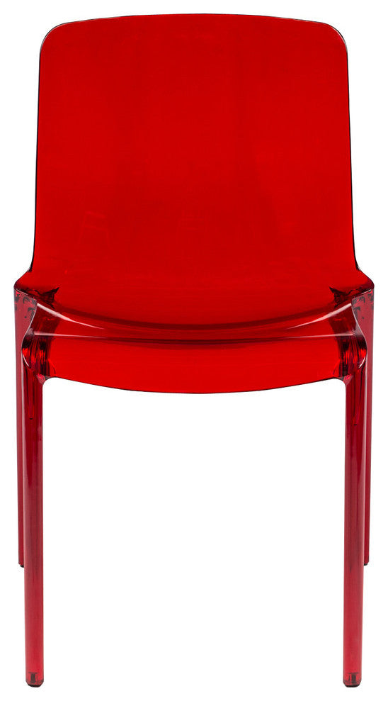 LeisureMod Murray Lucite Stackable Molded Dining Side Chair, Set of 4, Red