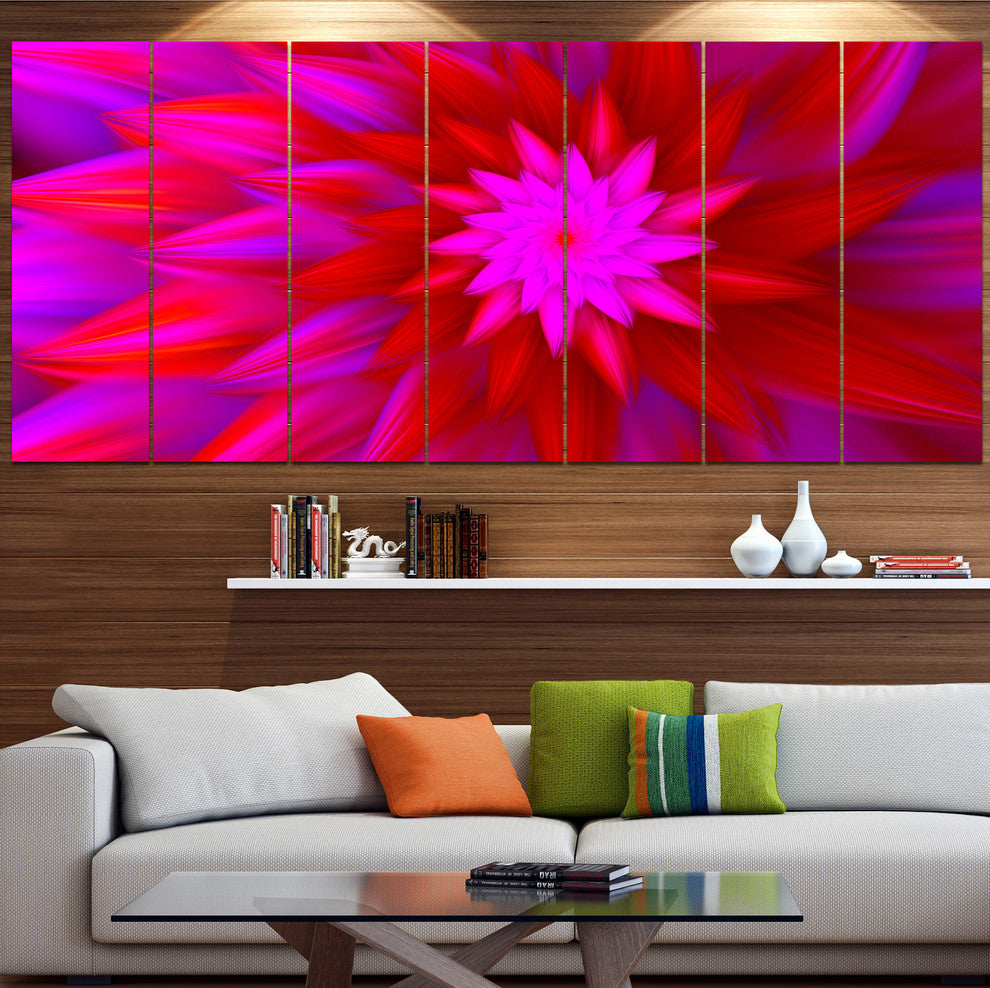 Dance of Bright Spiral Pink Flower, Floral Canvas Art Print, 83"x32", 7 Panels