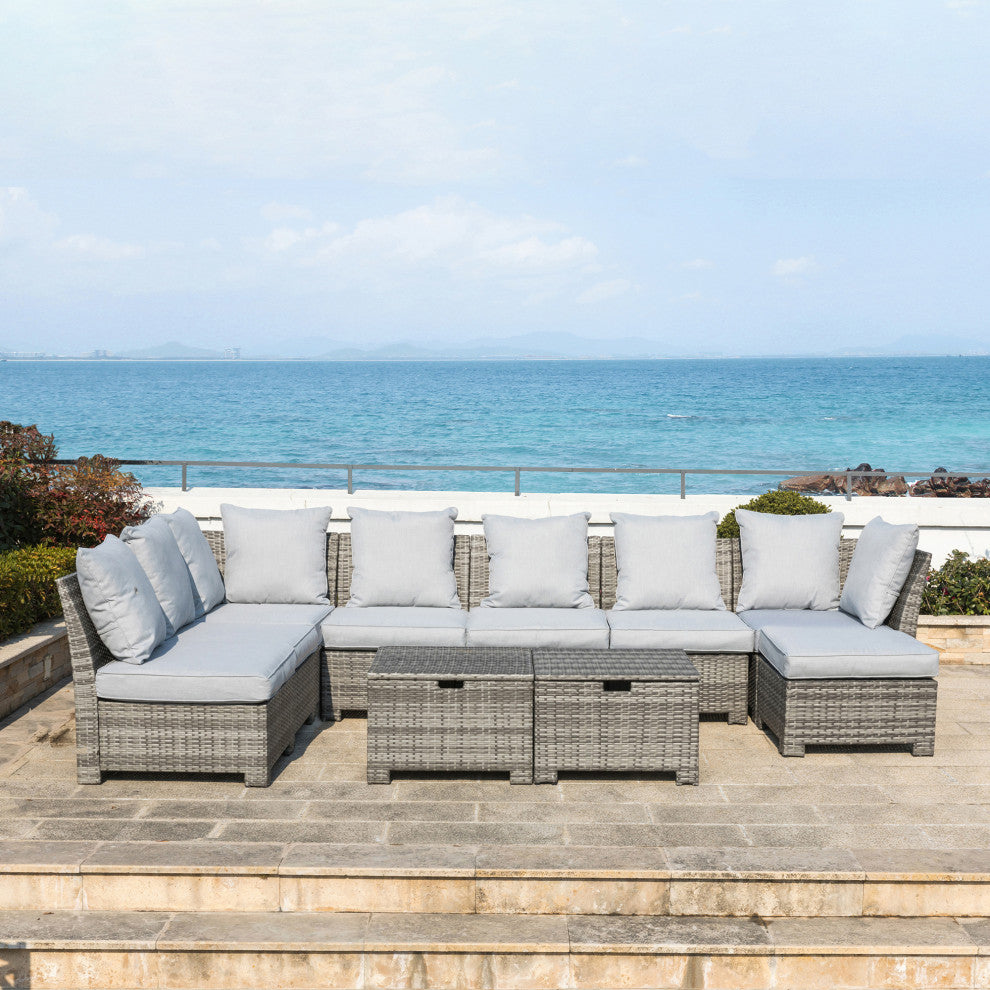 10 Piece Outdoor Patio All-Weather Wicker Sectional