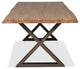 Brooks Dining Table, X-Base, 40"x79", Teak Top, Brass Base