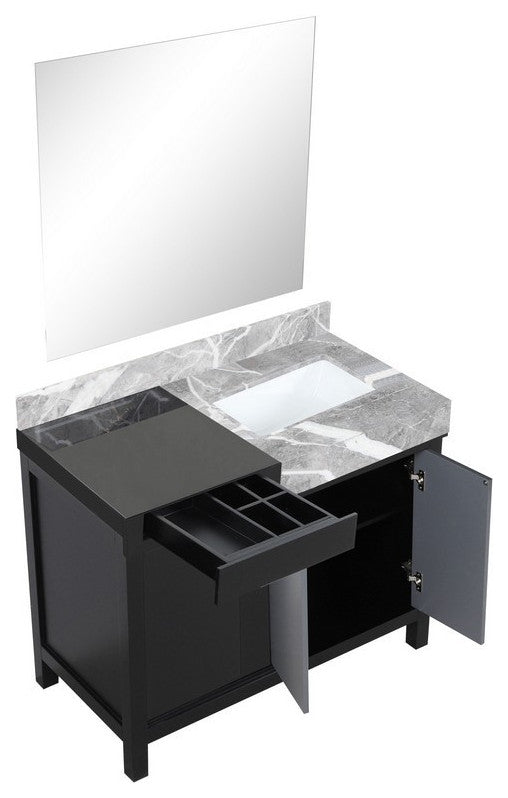 Zilara 42" Black and Grey Vanity, 34" Frameless Mirror