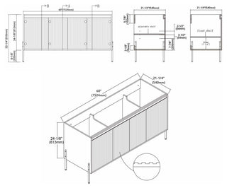 Flutie 60" Bathroom Vanity Set, White, Double White Sink