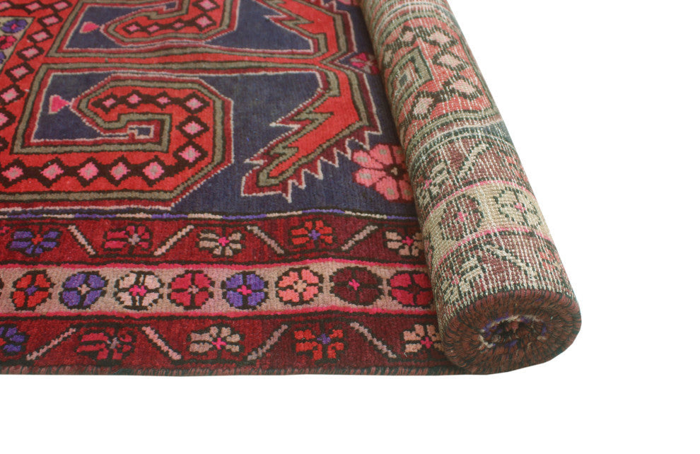 Fine Vintage Distressed WaLight er Navy/Red Runner, 3'4x10'0