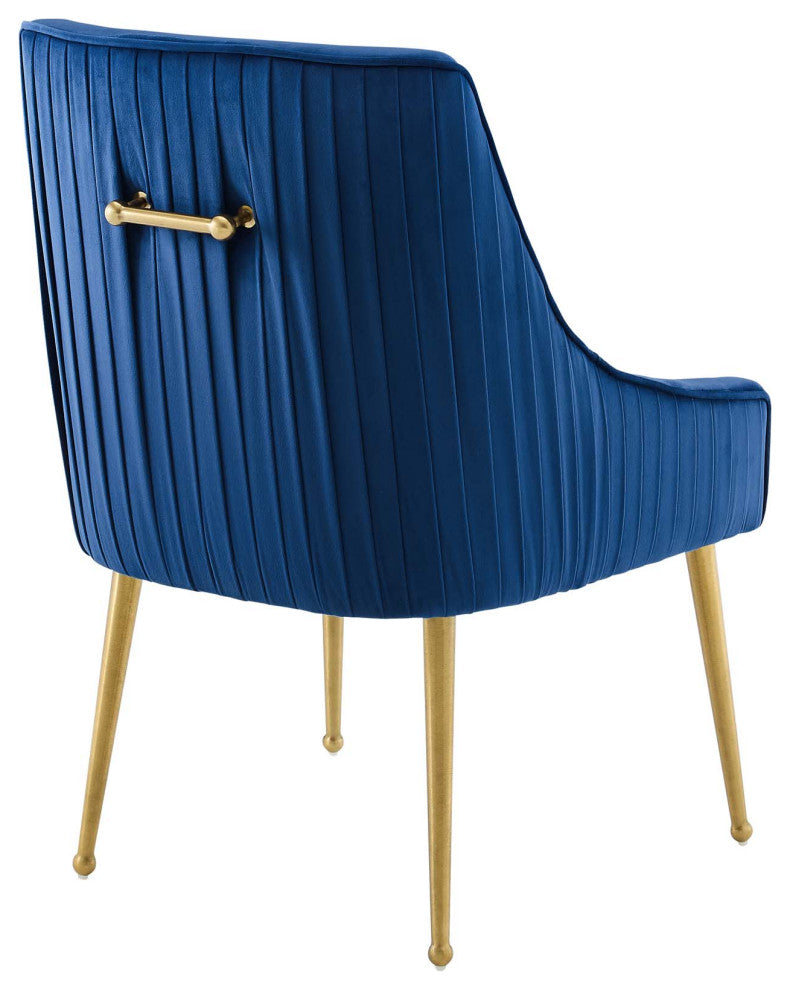 Discern Pleated Back Upholstered Performance Velvet Dining Chair Set of 2 Navy