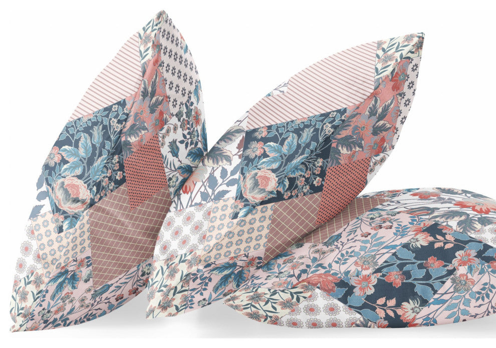 16" White Pink Floral Zippered Suede Throw Pillow