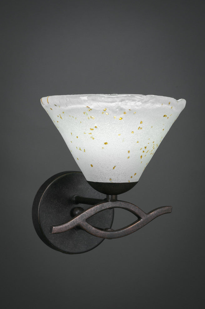 Revo Wall Sconce In Dark Granite, 7" Gold Ice Glass