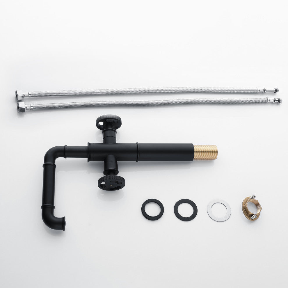 Deck Mounted Dual Handles Bathroom Vessel Sink Faucet, Matte Black