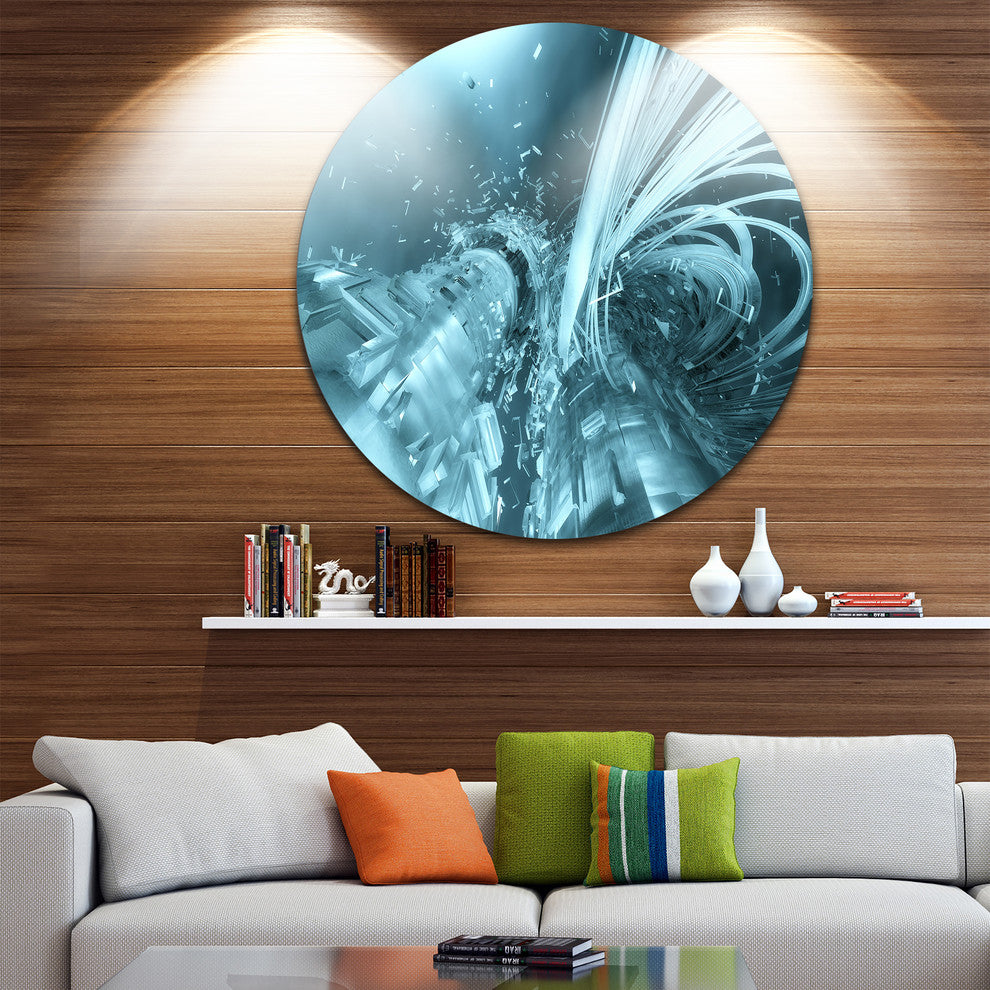 Fractal 3D Light Blue Collision, Abstract Art Round Wall Art, 11"