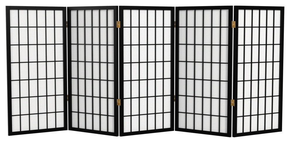 3' Tall Window Pane Shoji Screen, Black, 5 Panels