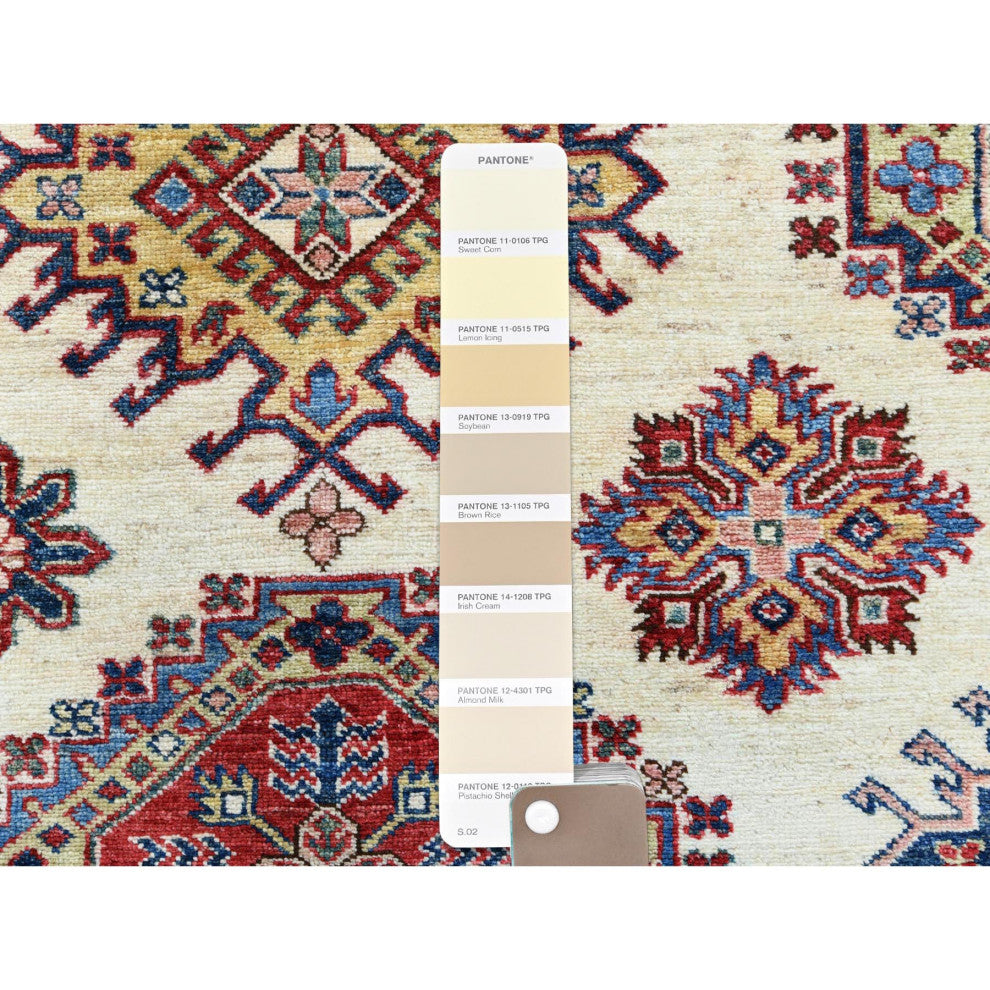 Hand Knotted Ivory Afghan Super Kazak Shiny Wool Oriental Rug, 8'8" x 11'10"