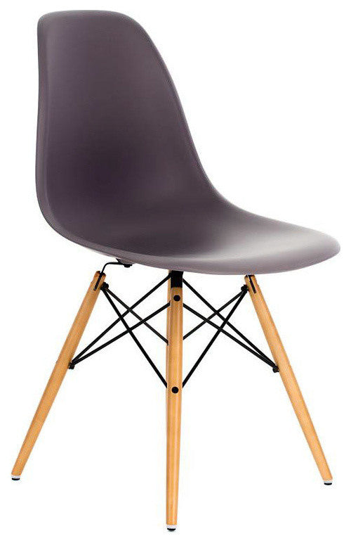 DSW Gray Mid Century Modern Plastic Dining Shell Chair, Wood Eiffel Legs, Gray