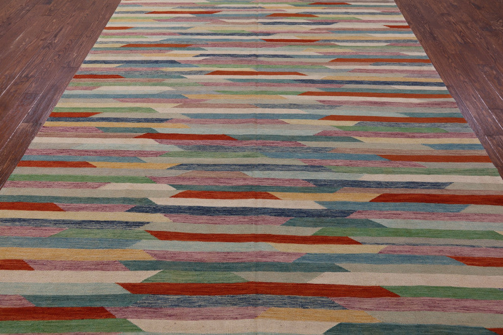 8' 7" X 11' 3" Reversible Kilim Flat Weave Wool On Wool Rug - Q12592