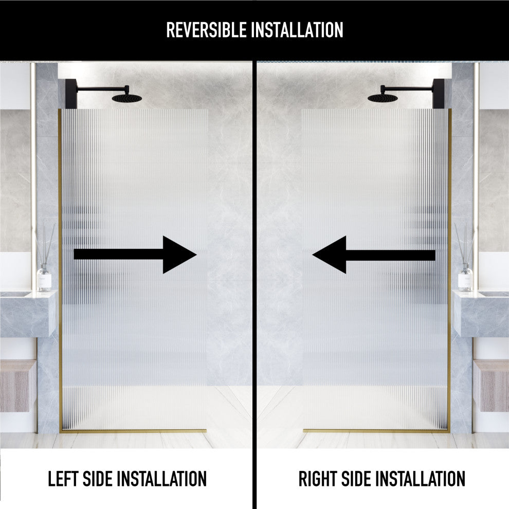 VIGO Zenith Frameless Fixed, Matte Gold, Shower Screen, 34" W X 74" H, Fluted Glass