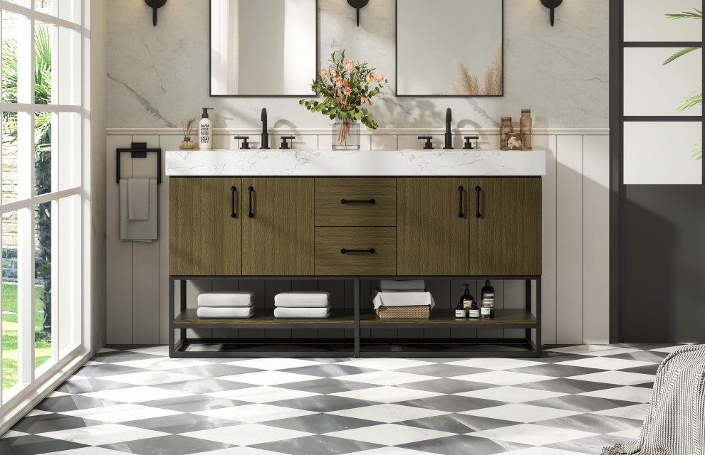 Home Living 60" Double Bathroom Vanity, Chestnut Brown