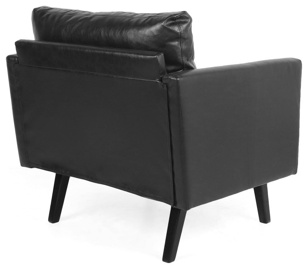 Dowd Mid Century Modern Faux Leather Club Chair, Midnight/Dark Brown
