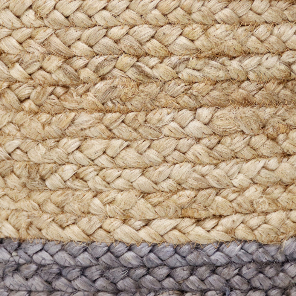 Two-Tone Natural Jute Woven Decorative Basket with Handles, Frost Gray, 17"