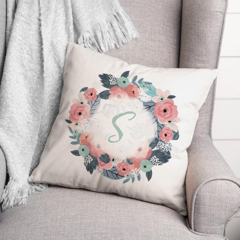 S Monogram Wreath 18x18 Spun Poly Pillow