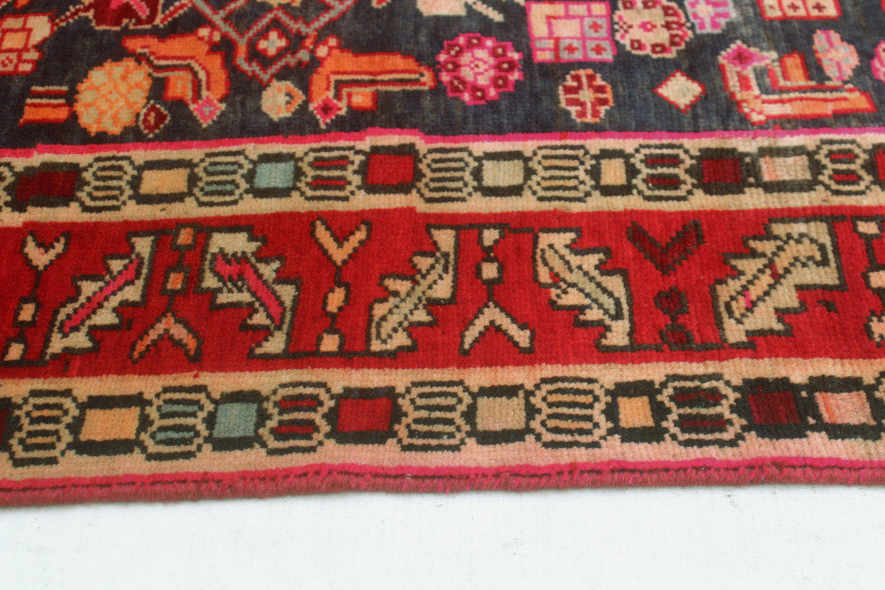 Fine Vintage Distressed Sofian Charcoal/Red Runner, 4'3x9'6