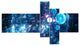 Blue Spherical Planet Bubbles, Abstract Canvas Art Print, 60"x32", 5 panels