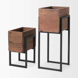 Jadine Set of 2 Medium Brown Wood With Black Metal Rectangle Frames