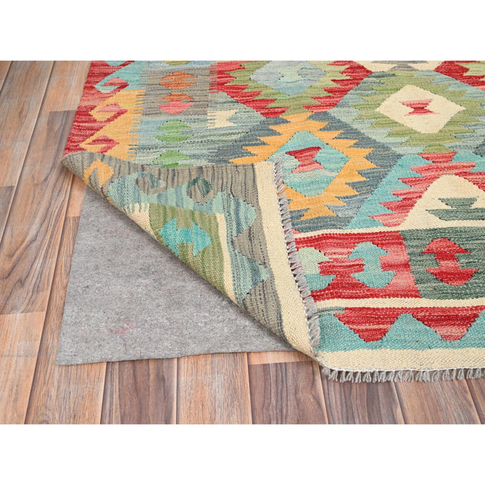 Colorful, Extra Soft Wool, Hand Woven, Flat Weave, Afghan Kilim Rug, 6'7"x9'9"
