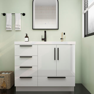 Carla 42" Freestanding Bathroom Vanity With Left Side Drawers, Gloss White