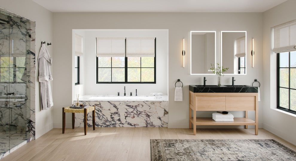Shoji Bath Vanity, Whitewash Oak, 48", Double Sink, Freestanding