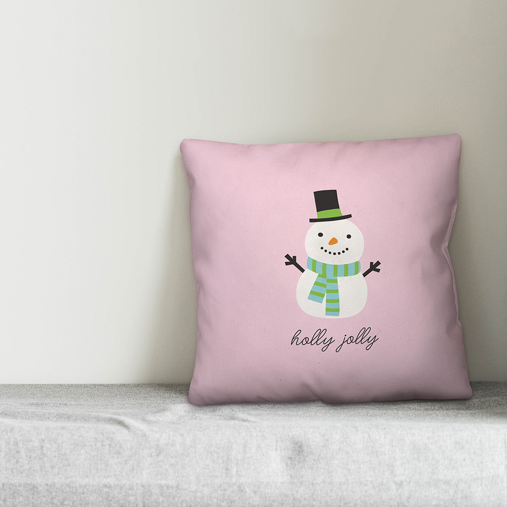 Holly Jolly Snowman 16"x16" Throw Pillow