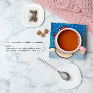 4x4" Snowman Holding a Present Ceramic Art Tile Drink Holder Coaster