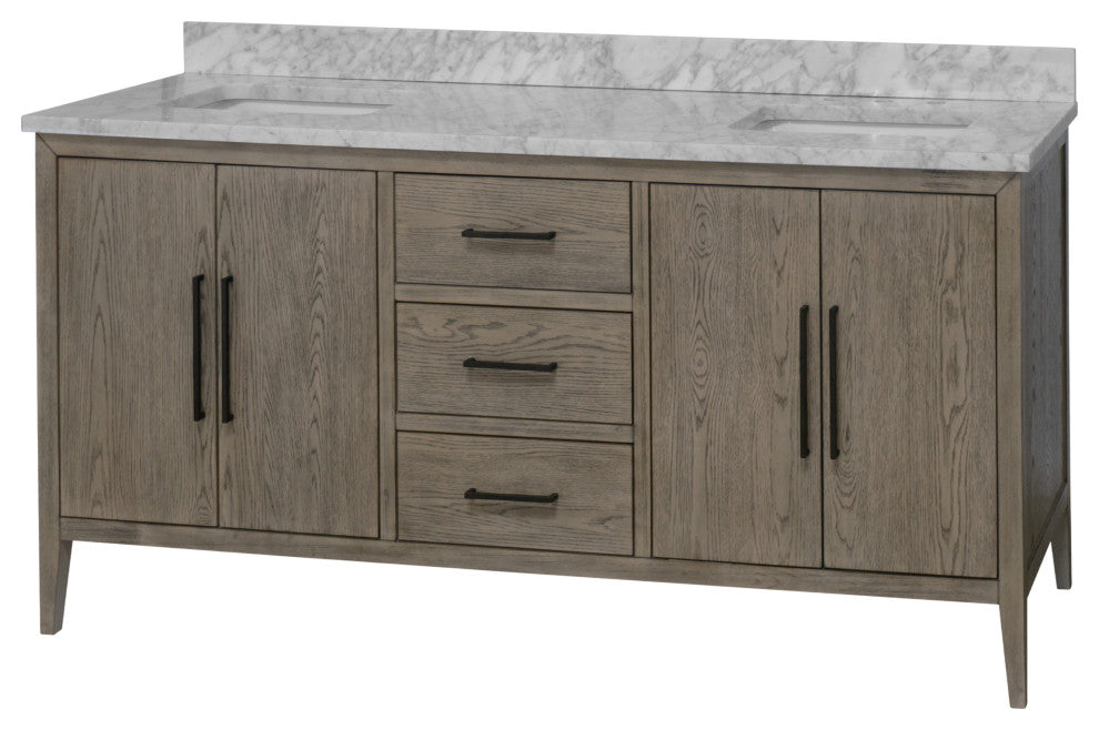 Parisian 72" Bathroom Vanity, Gray Oak, Carrara Marble