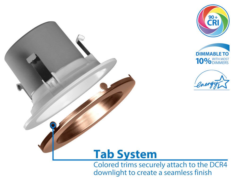 DCR4 LED Recessed Downlight Retrofit Light Fixture, Aged Copper, Smooth, 3000k
