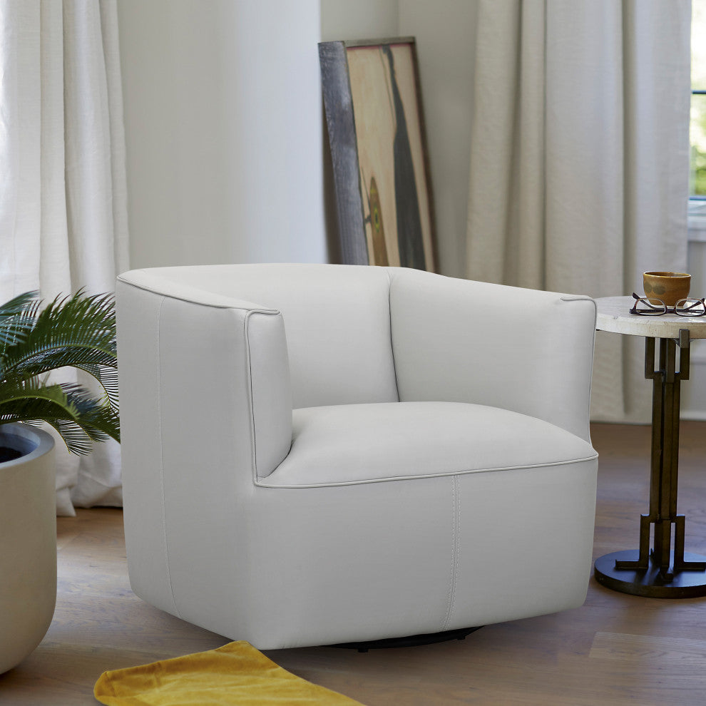 Whitney 45-Degree Return Swivel Genuine Leather Barrel Chair