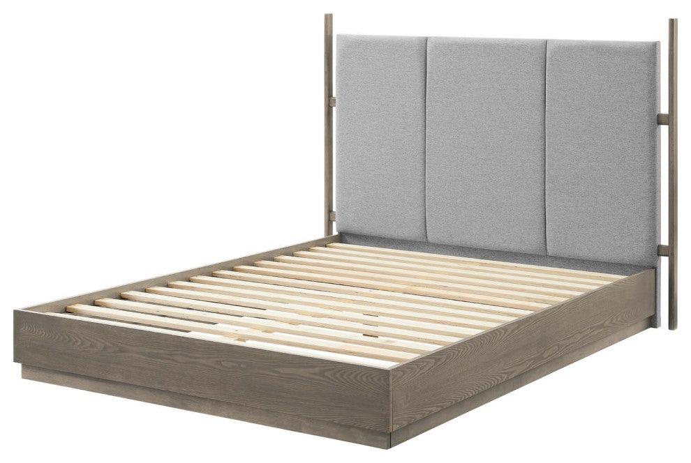 Platform Bed Frame, Queen Size, Gray Oak, Wood, Modern, Mid Century Guest