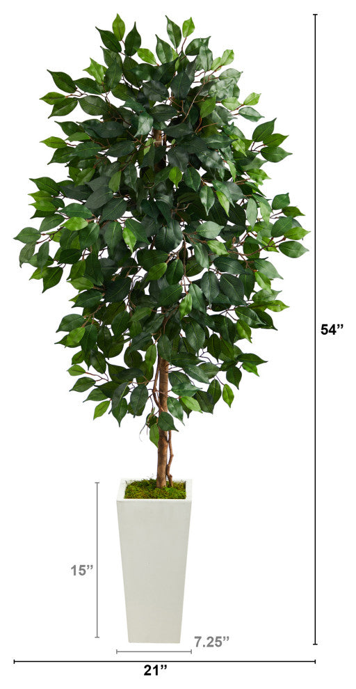 4.5' Ficus Artificial Tree, White Planter