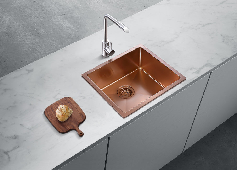 HIGOLD Single Bowl Undermount Kitchen Sink, Nano, PVD rose gold